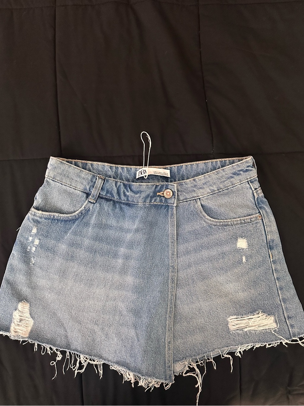 Zara Light Blue Distressed Denim Skort - brand new